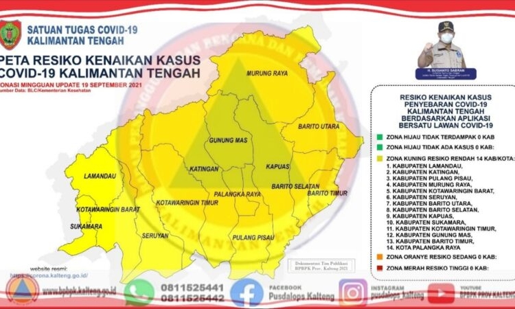 Peta Risiko Kenaikan Kasus Covid-19 per tanggal 19 September 2021.