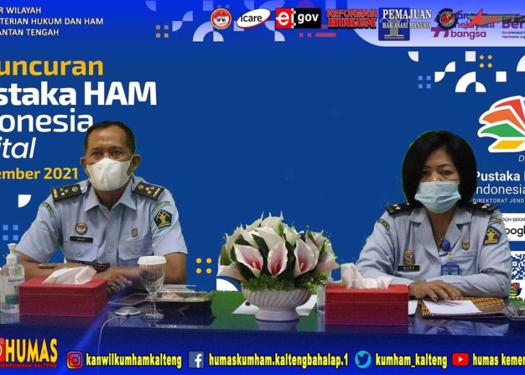 Launching Pustaka HAM Digital yang dilaksanakan di Lobby Gedung Direktorat Jenderal HAM. Acara ini juga diikuti oleh seruluh Kanwil Kementerian Hukum dan HAM dan UPT Pemasyarakatan dan Keimigrasian Se-Indonesia melalui virtual zoom. Senin (06/12).