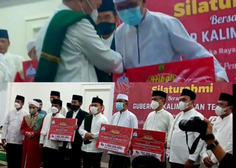 Dalam acara Silaturahmi yang dilaksnakan di Istana Isen Mulang, Kamis (28/4) malam, Gubernur Kalteng H. Sugianto Sabran berkesempatan menyerahkan dana hibah bagi Pimpinan Ormas Islam, yakni PWNU, MUI dan PW Muhammadiyah Kalteng. (Photo/ist)