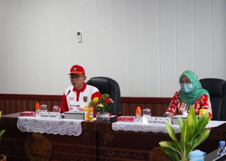 Kepala Biro Pemerintahan dan Otonomi Daerah Setda Prov. Kalteng Akhmad Husain bersama Direktur RSUD dr. Doris Sylvanus Yayu Indriaty saat menghadiri rapat. (Photo/ist)