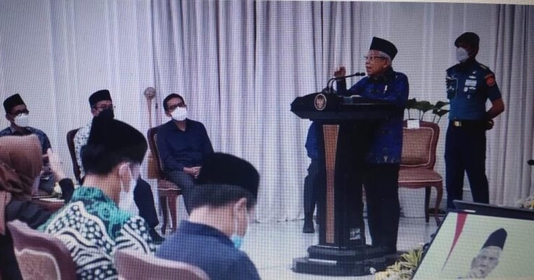 Wakil Presiden RI KH Ma'ruf Amin saat memberika sambutan pada Pembukaan Kongres Mujahid Digital Tahun 2022, di Istana Wakil Presiden, Jum'at (16/9). (Photo/ist)