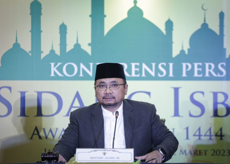 Menteri agama saat Konferensi Pers Sidang Isbat Awal Ramadan 1444 H / 2023 M. (ist)