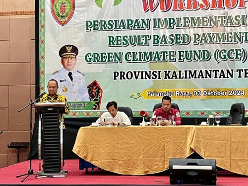 Kadis Lingkungan Hidup Joni Harta saat membuka Workshop Persiapan Implementasi RBP GCF Output II Prov. Kalteng.(Photo/agung)