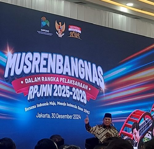 Presiden Republik Indonesia Prabowo Subianto saat menyampaikan arahannya pada Musrenbangnas Rencana Pembangunan Jangka Menengah Nasional 2025-2029.(Photo/wdy)